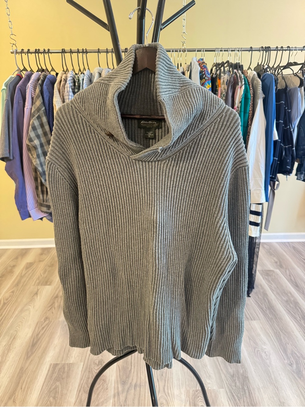 Eddie Bauer Gray Ribbed Funnel Neck Sweater
